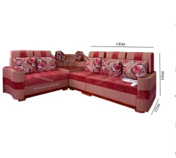 Solid CTG Segun Wood L Corner Sofas 5 Seat With 5 Cushion
